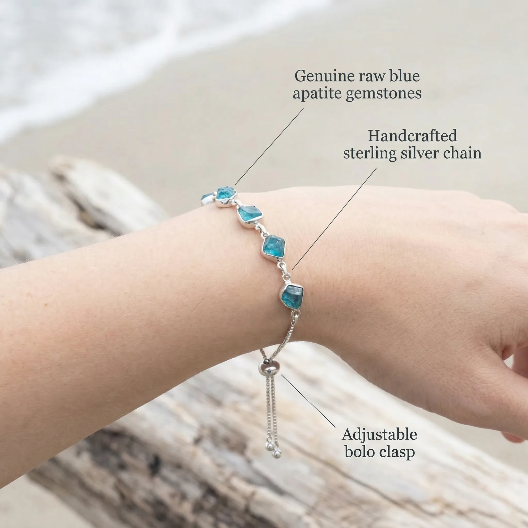 Raw Blue Apatite Sterling Silver Bracelet — AI Etsy product photography — Packaging