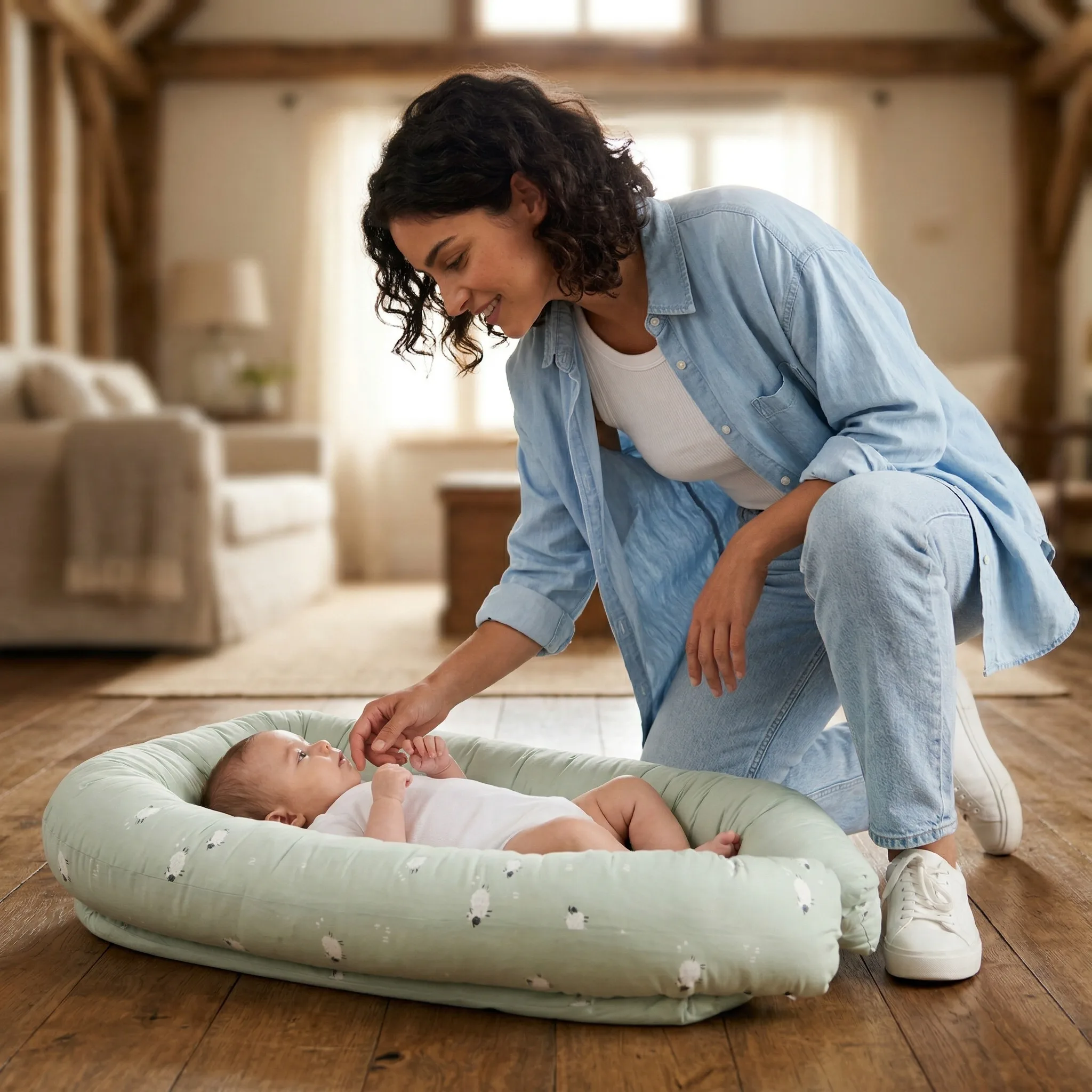 Padded Baby Lounger — AI product photography — Lifestyle & Detail view 3