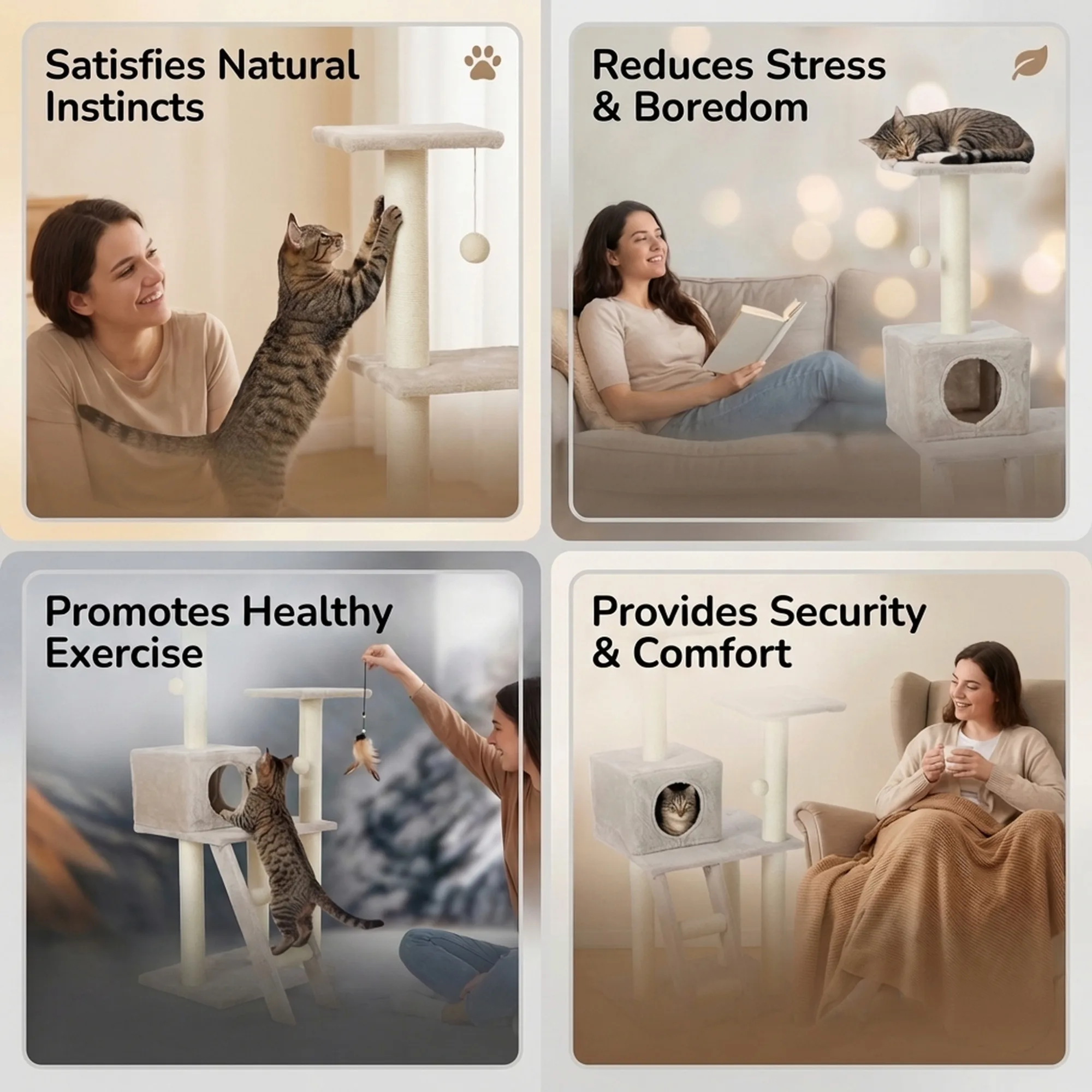 After: Cat Tree — Amazon product image generator output — Benefits