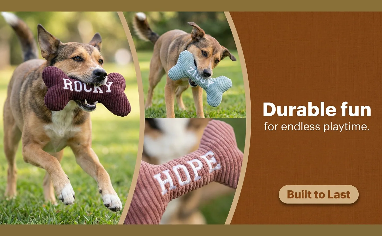 Personalized Corduroy Bone Dog Toy — AI Amazon A+ content — Feature Highlights