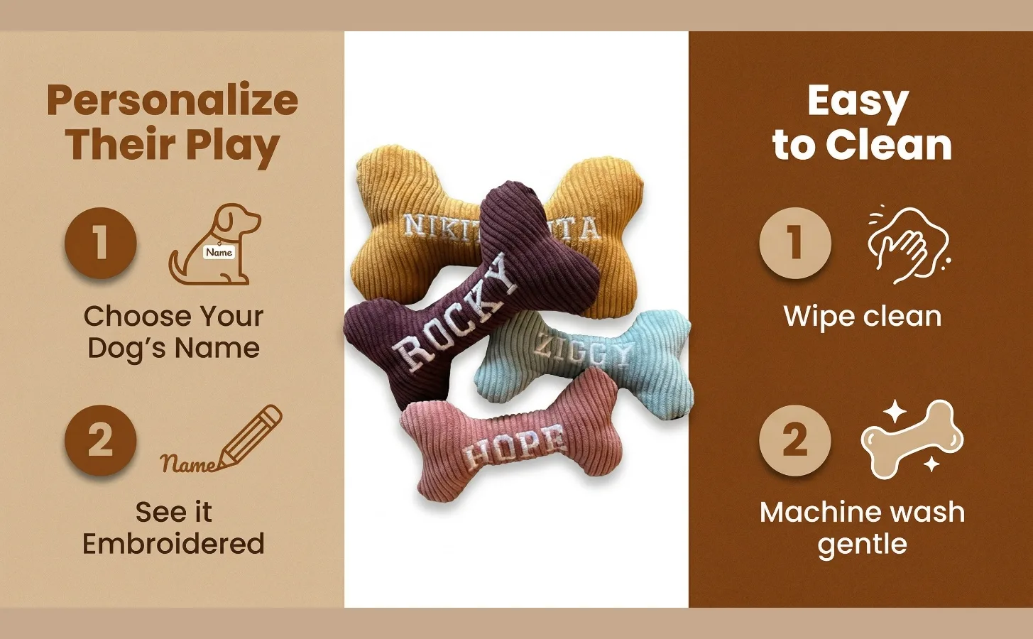 Personalized Corduroy Bone Dog Toy — AI Amazon A+ content — Lifestyle