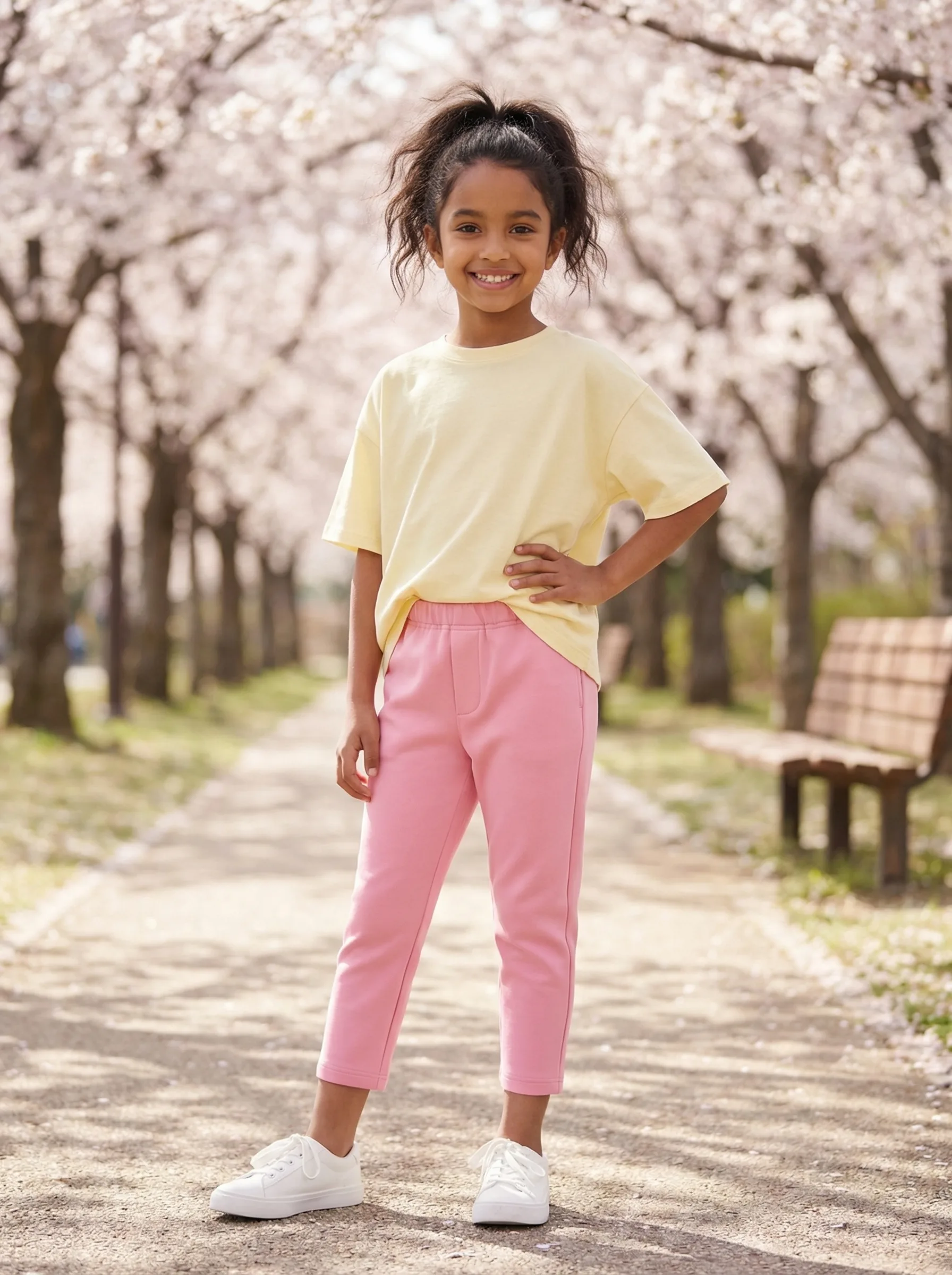 Girls' Pink Jogger Pants — AI fashion model photography — Outdoor scene 1