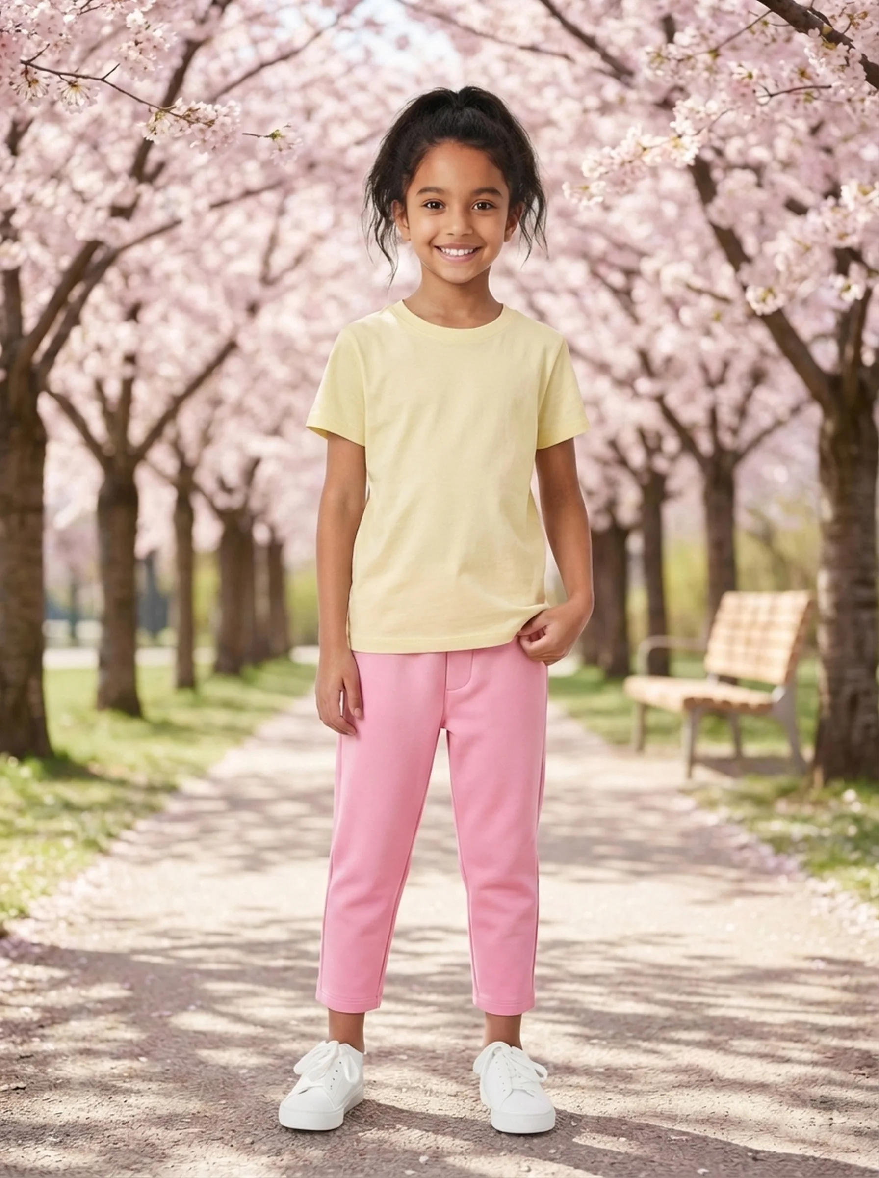 Girls' Pink Jogger Pants — AI fashion model photography — Outdoor scene 3