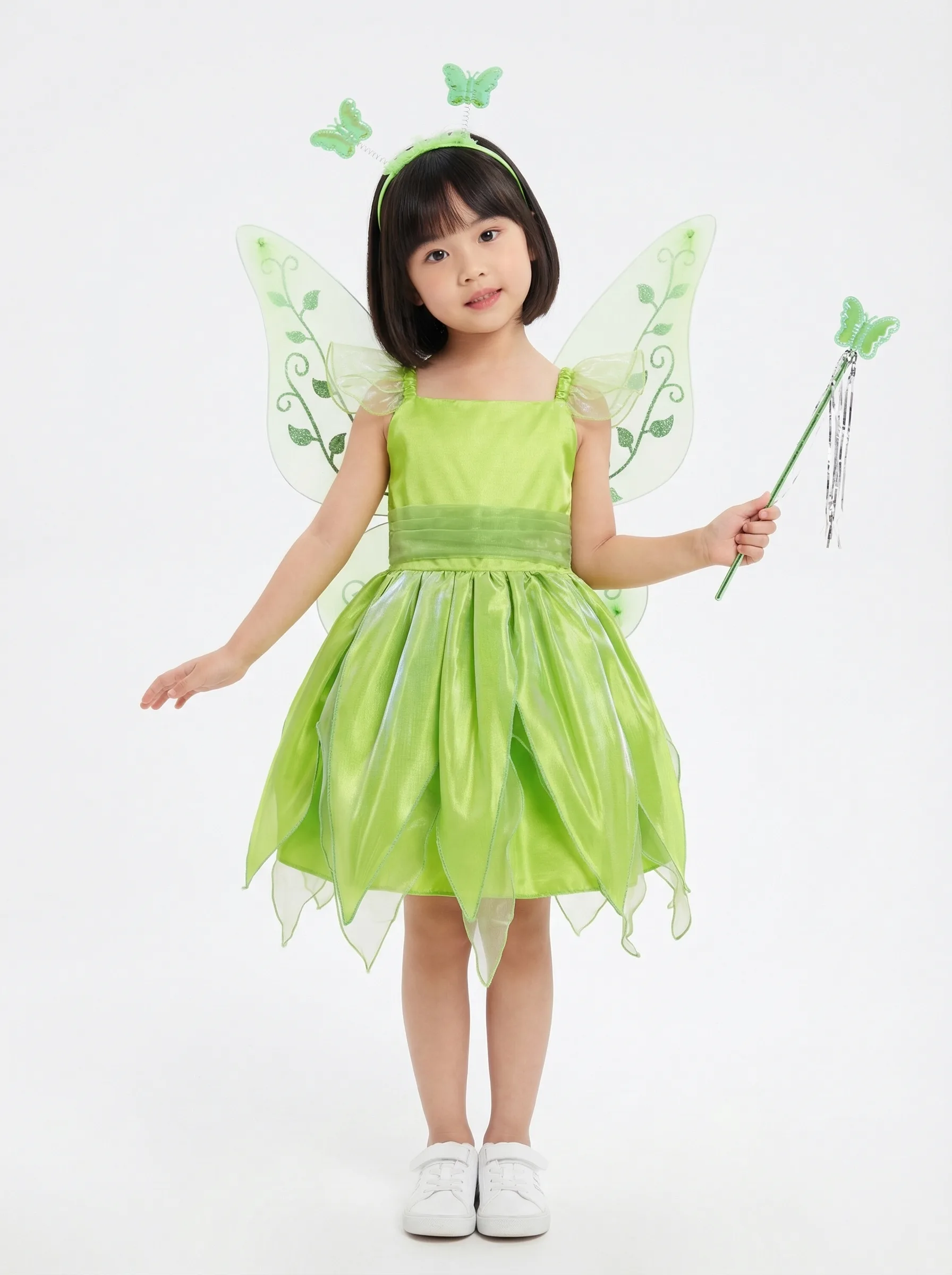 Girls' Green Fairy Costume — AI fashion model photography — White Background scene 1