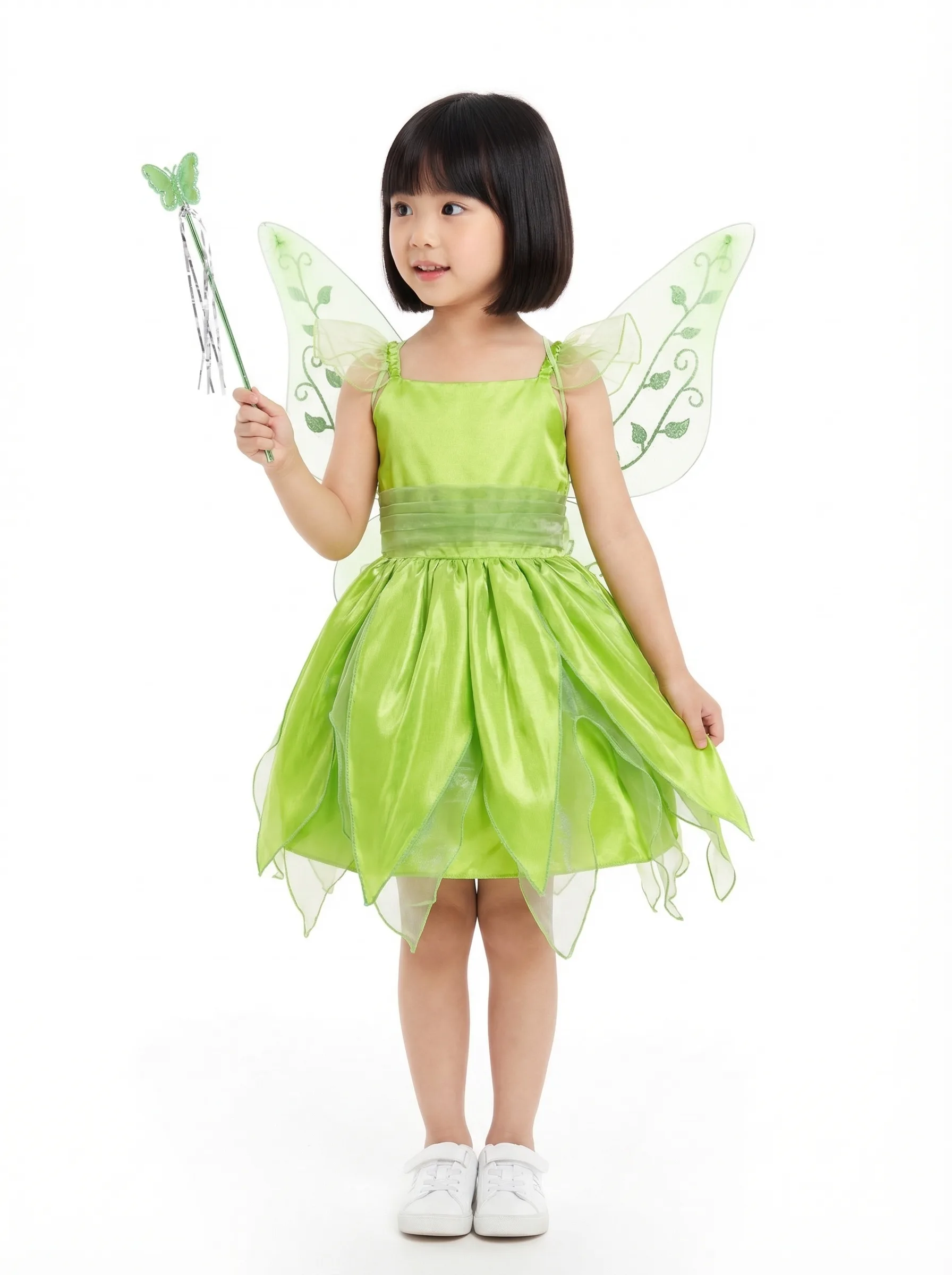 Girls' Green Fairy Costume — AI fashion model photography — White Background scene 2