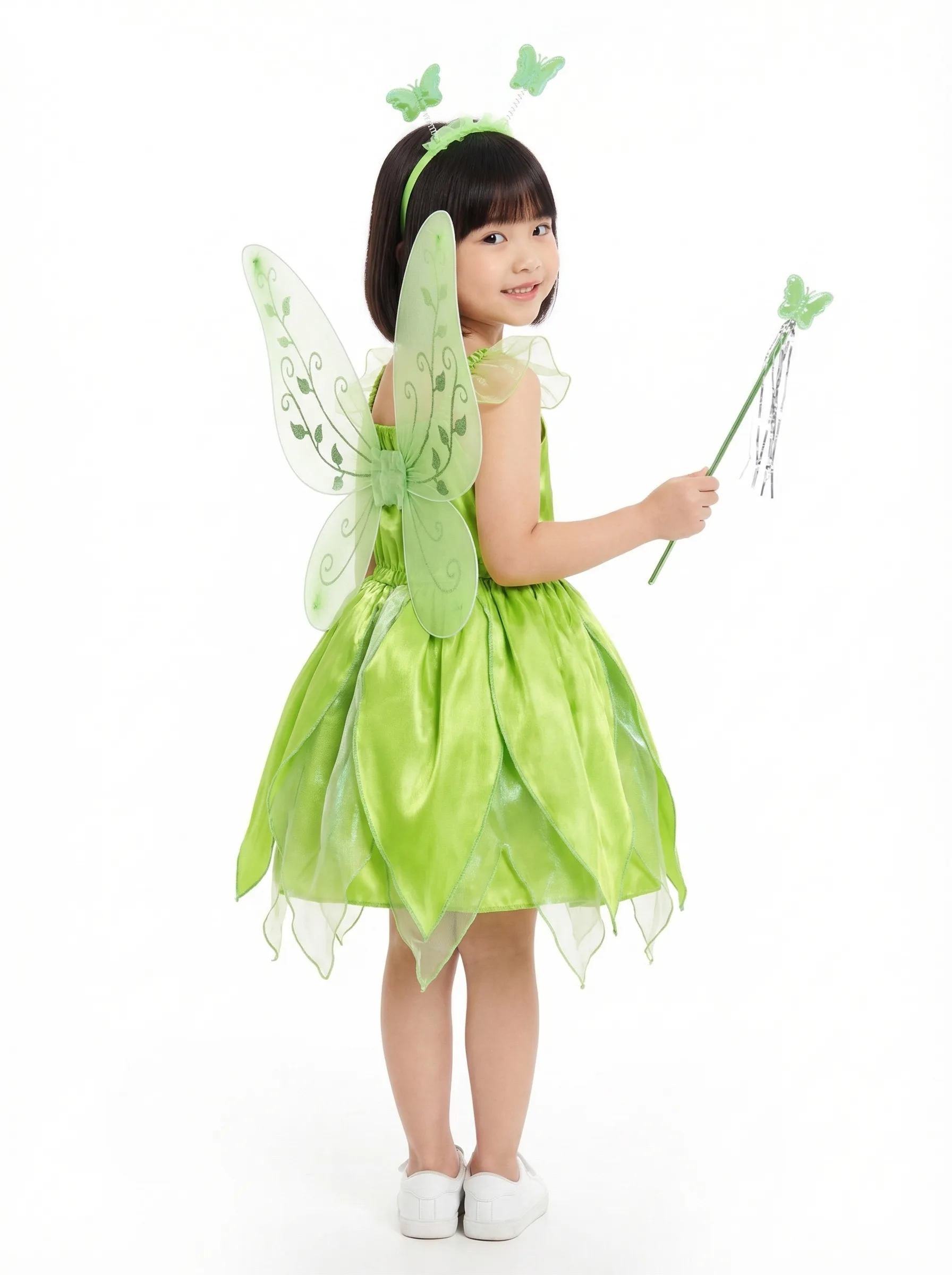 Girls' Green Fairy Costume — AI fashion model photography — White Background scene 4