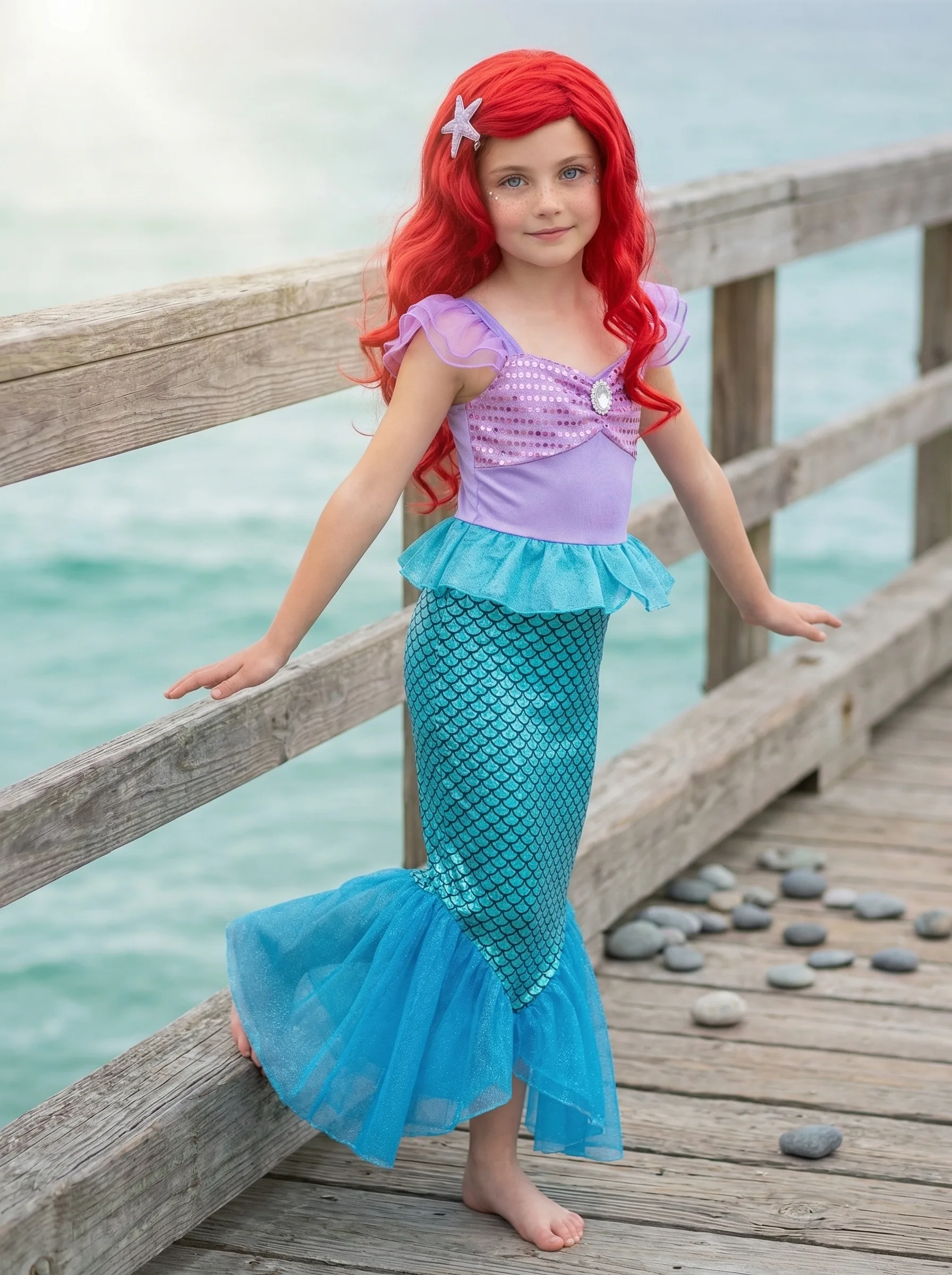 Girls' Mermaid Princess Costume — AI fashion model photography — Outdoor scene 1