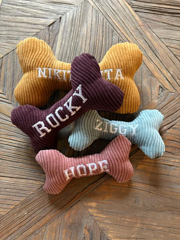 Personalized Corduroy Bone Dog Toy — original product photo