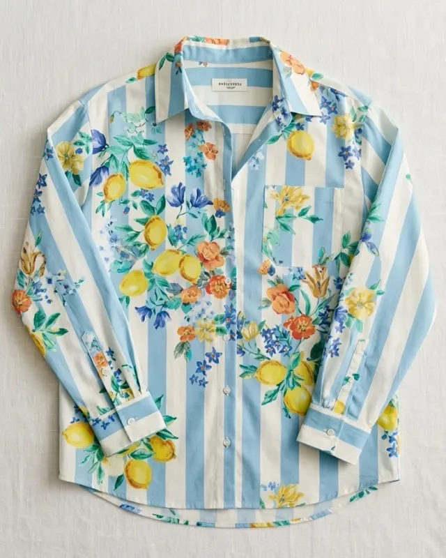 Floral Stripe Button Shirt — original product photo
